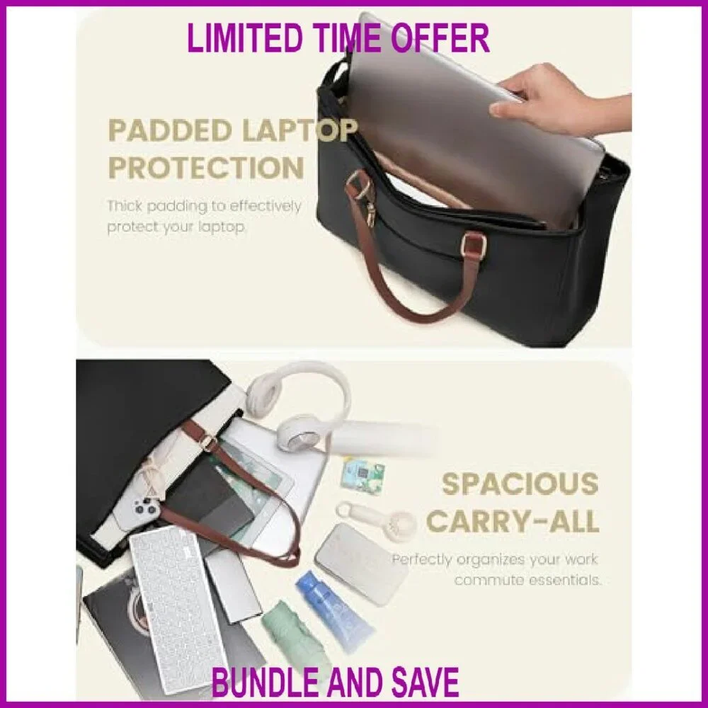 Waterproof Leather Laptop Tote Bag for Women 15.6 Inch Professional Work Bag